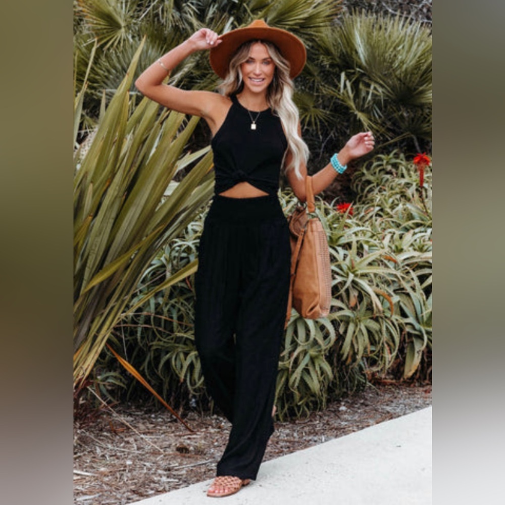 Vici Weston Linen Blend Black Smocked Pants